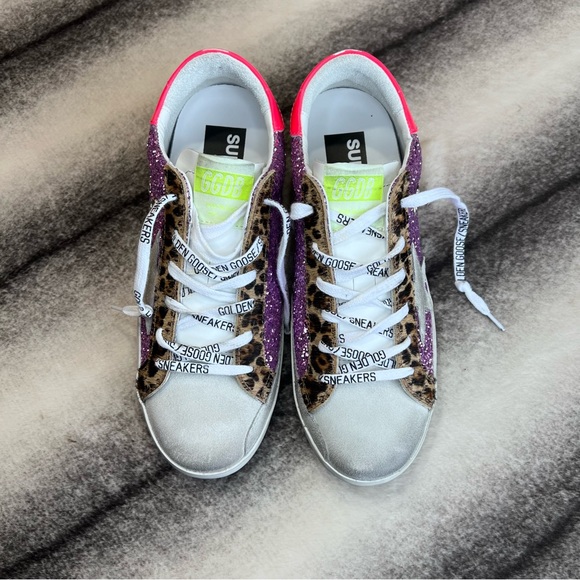 Golden Goose Superstar Suede Toe and Star Glitter Pink Ice Fuxia Fluo Sneakers - Picture 3 of 16